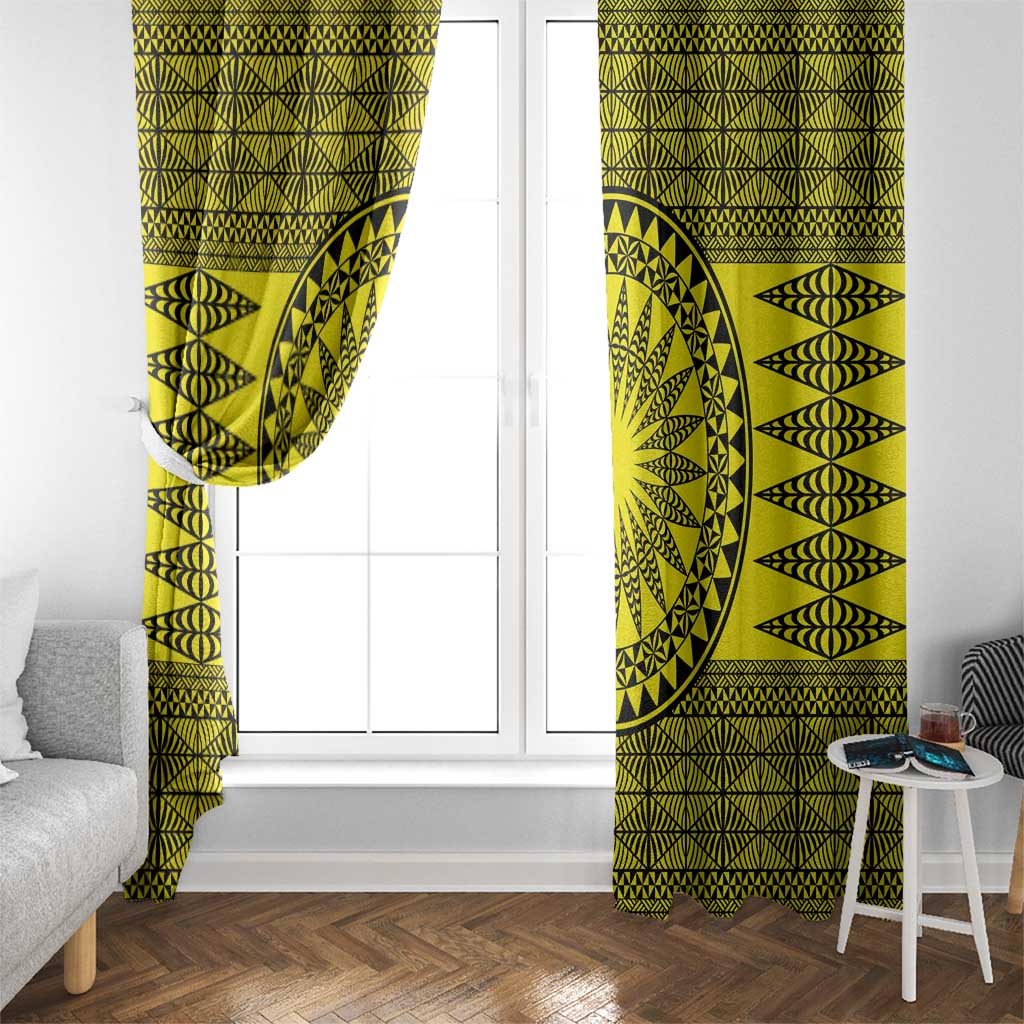 All Yellow Tonga Malo e lelei Window Curtain Vintage Ngatu Tribal Pattern - Polynesian Pride