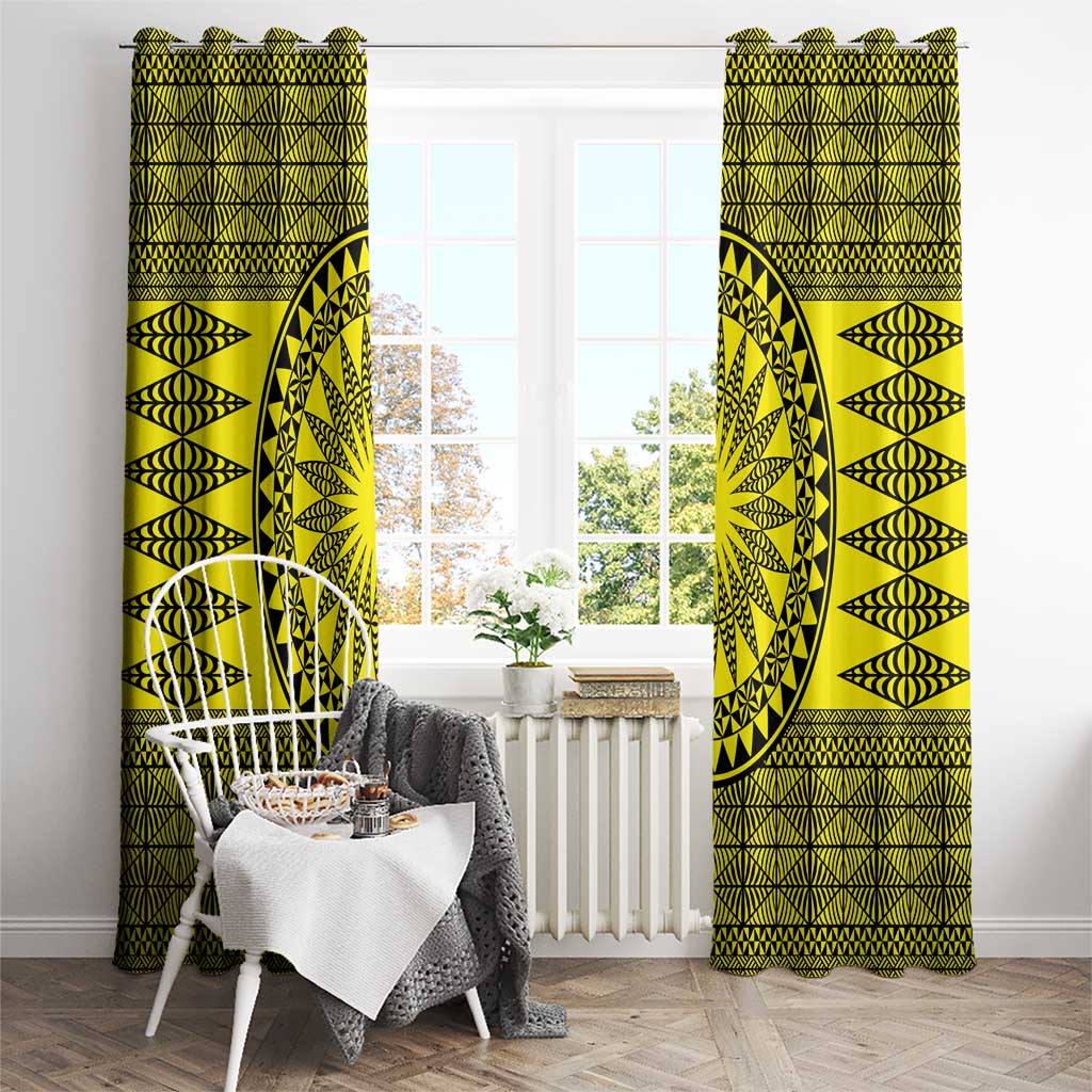All Yellow Tonga Malo e lelei Window Curtain Vintage Ngatu Tribal Pattern - Polynesian Pride