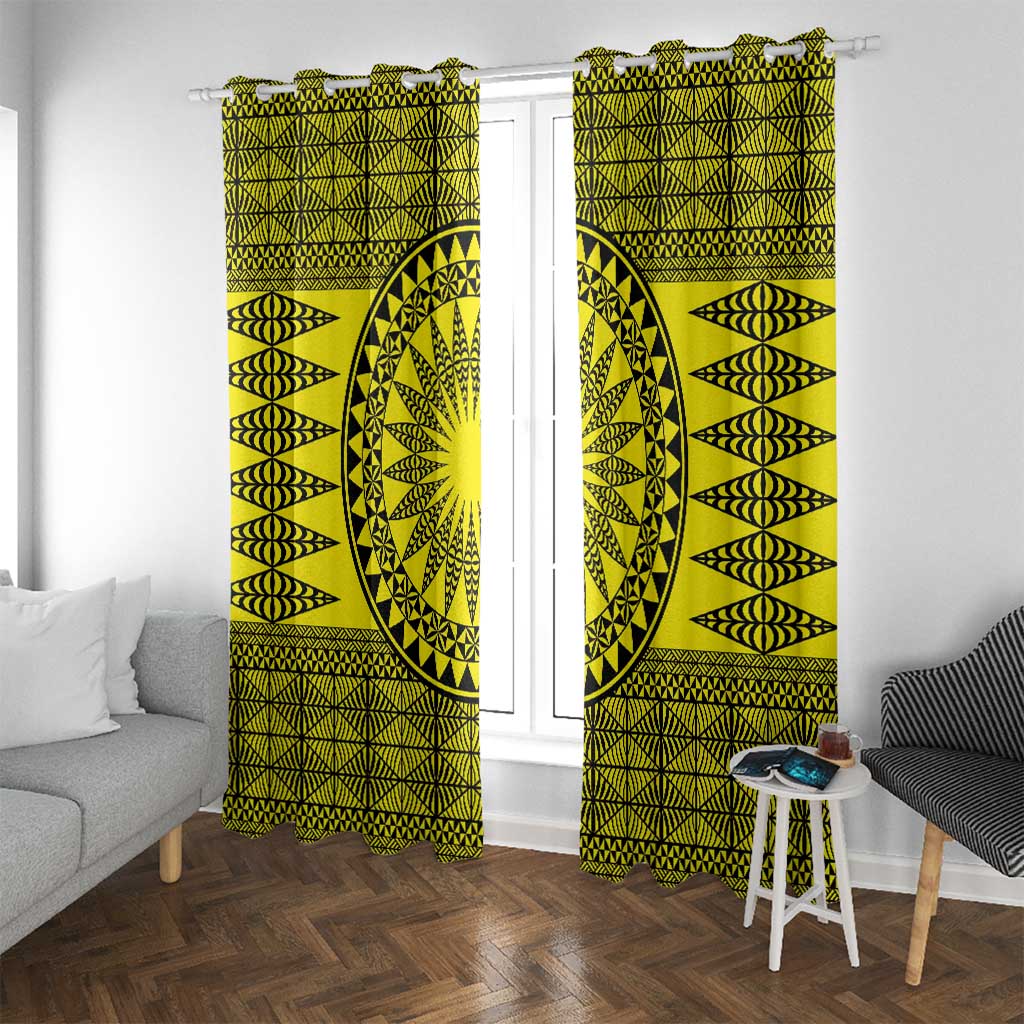 All Yellow Tonga Malo e lelei Window Curtain Vintage Ngatu Tribal Pattern - Polynesian Pride