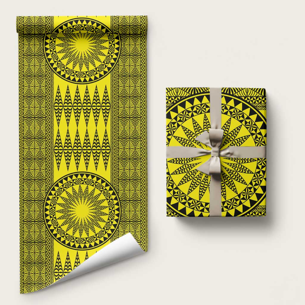 All Yellow Tonga Malo e lelei Wrapping Paper Vintage Ngatu Tribal Pattern - Polynesian Pride