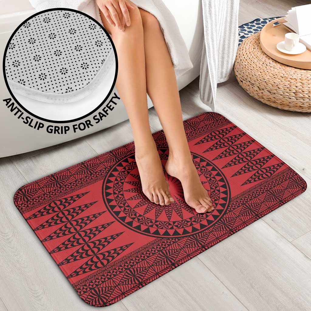 All Red Tonga Malo e lelei Bathroom Set Vintage Ngatu Tribal Pattern - Polynesian Pride