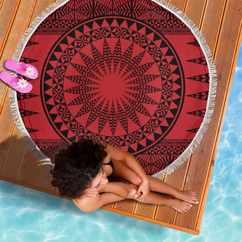 All Red Tonga Malo e lelei Beach Blanket Vintage Ngatu Tribal Pattern - Polynesian Pride