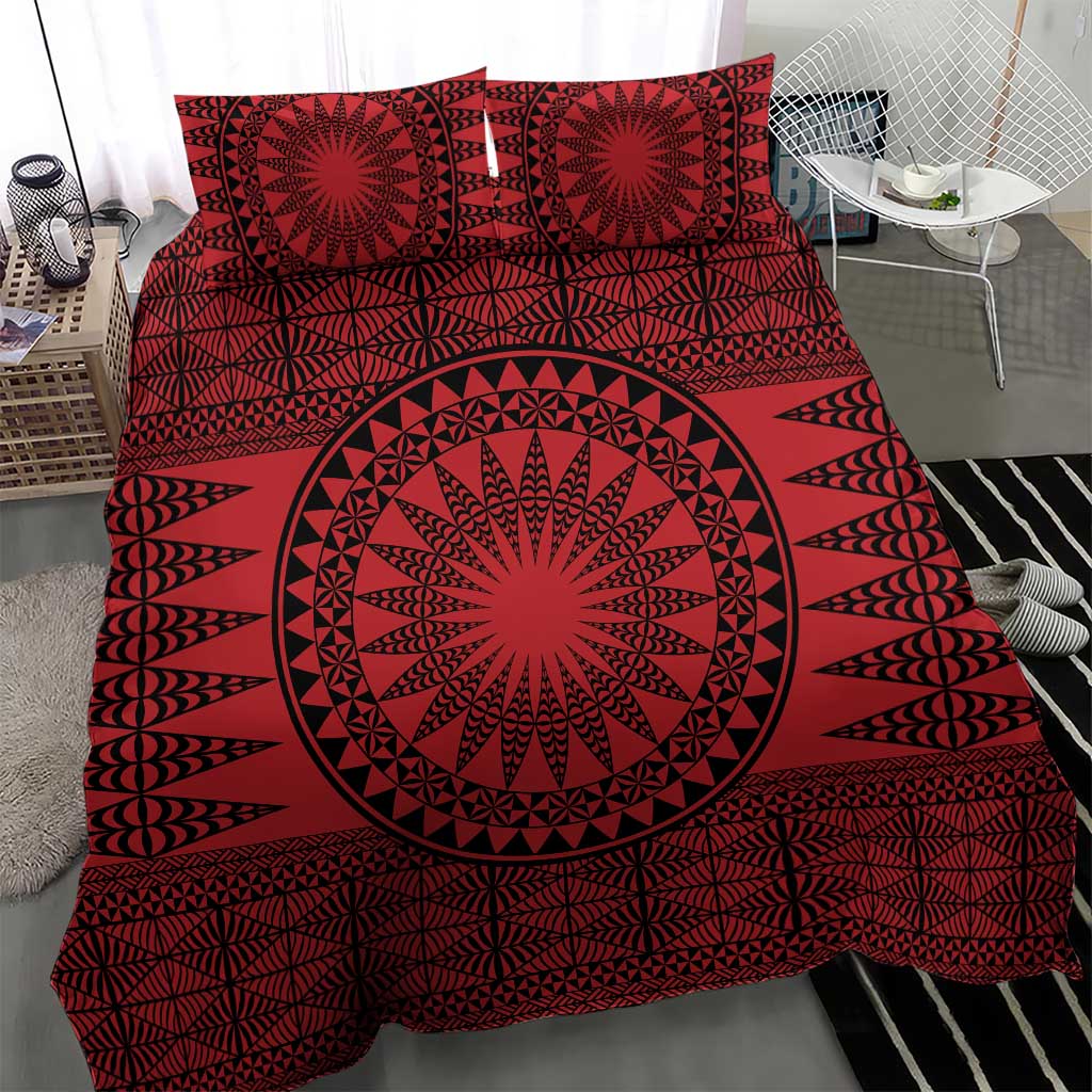 All Red Tonga Malo e lelei Bedding Set Vintage Ngatu Tribal Pattern - Polynesian Pride