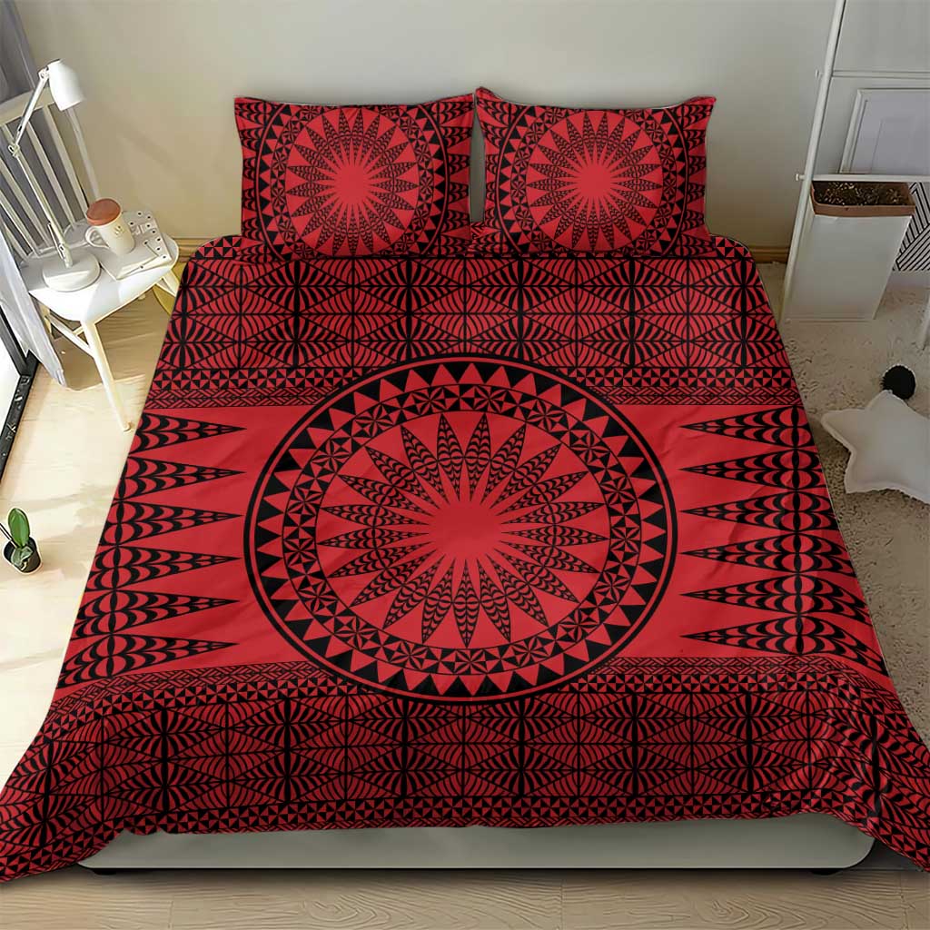 All Red Tonga Malo e lelei Bedding Set Vintage Ngatu Tribal Pattern - Polynesian Pride