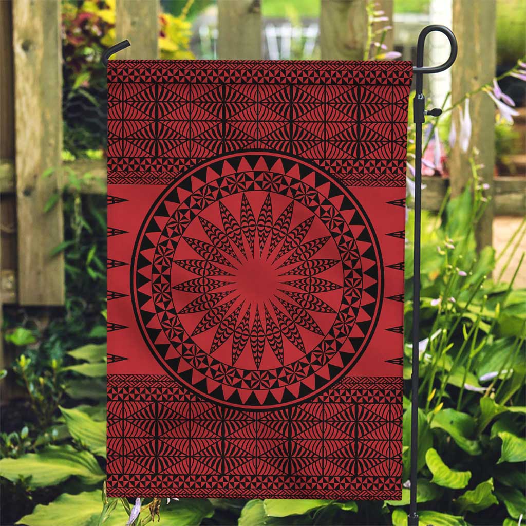 All Red Tonga Malo e lelei Garden Flag Vintage Ngatu Tribal Pattern - Polynesian Pride