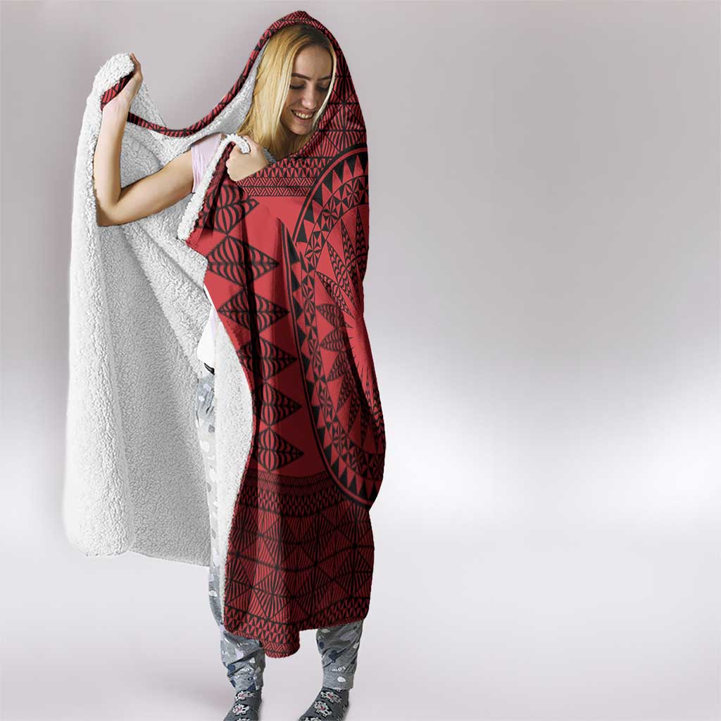 All Red Tonga Malo e lelei Hooded Blanket Vintage Ngatu Tribal Pattern - Polynesian Pride