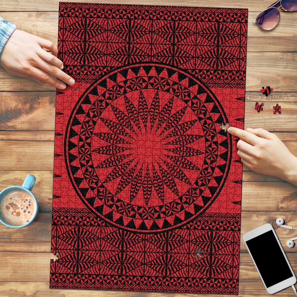 All Red Tonga Malo e lelei Puzzle Vintage Ngatu Tribal Pattern - Polynesian Pride