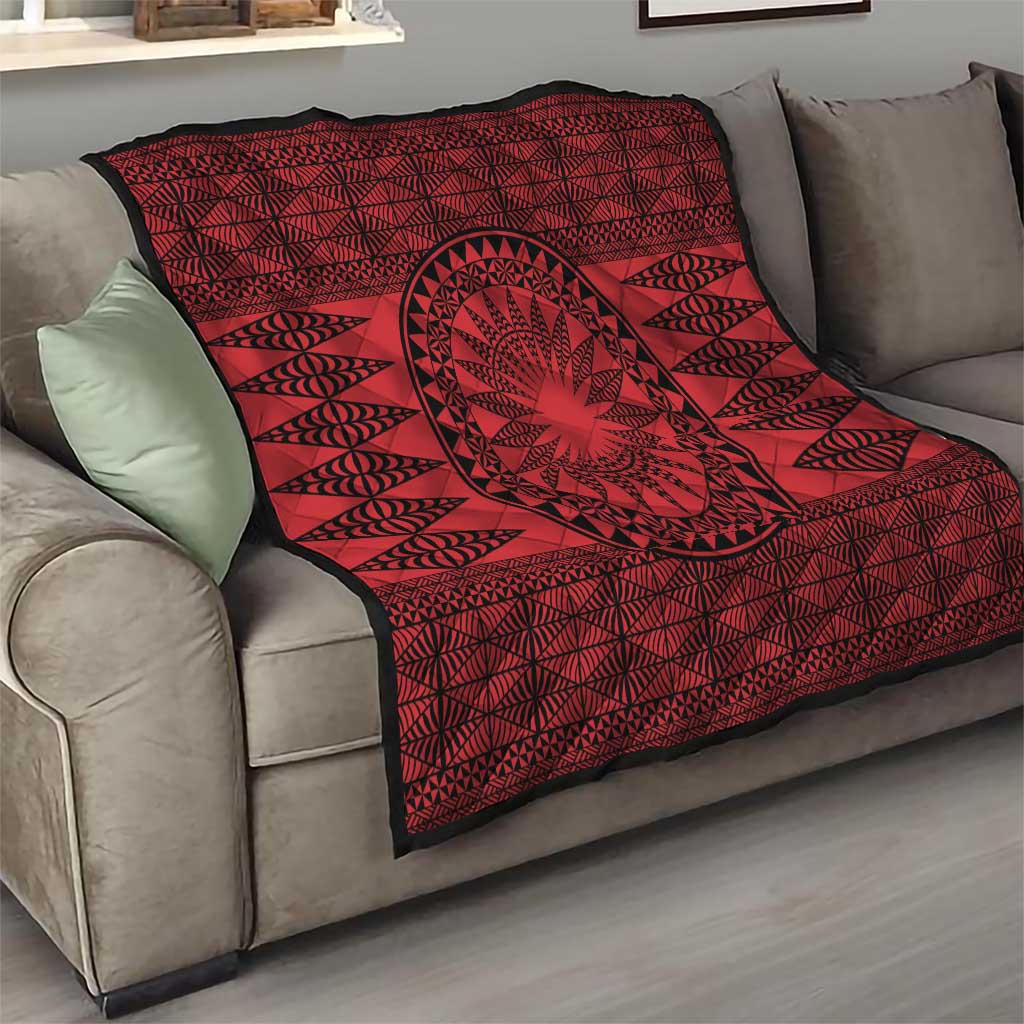 All Red Tonga Malo e lelei Quilt Vintage Ngatu Tribal Pattern - Polynesian Pride
