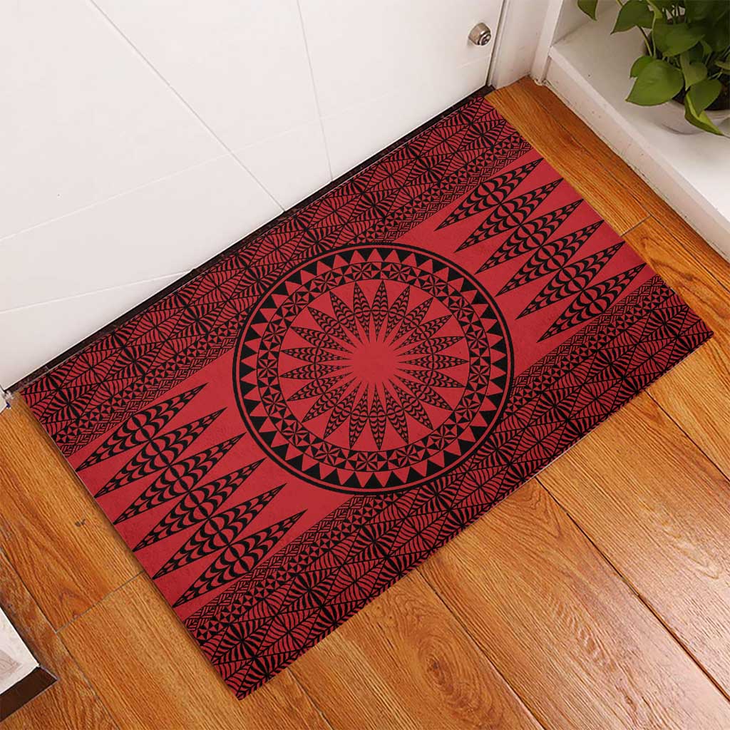 All Red Tonga Malo e lelei Rubber Doormat Vintage Ngatu Tribal Pattern - Polynesian Pride