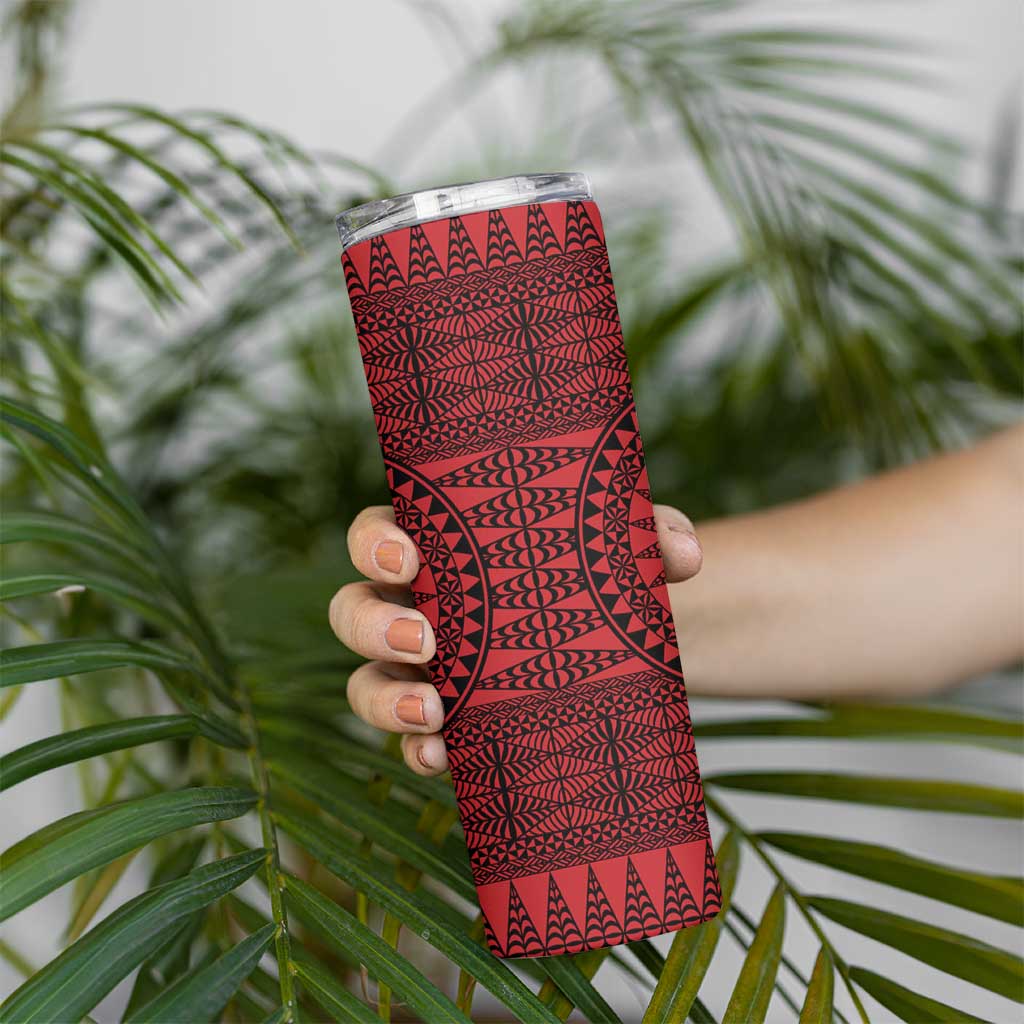 All Red Tonga Malo e lelei Skinny Tumbler Vintage Ngatu Tribal Pattern - Polynesian Pride