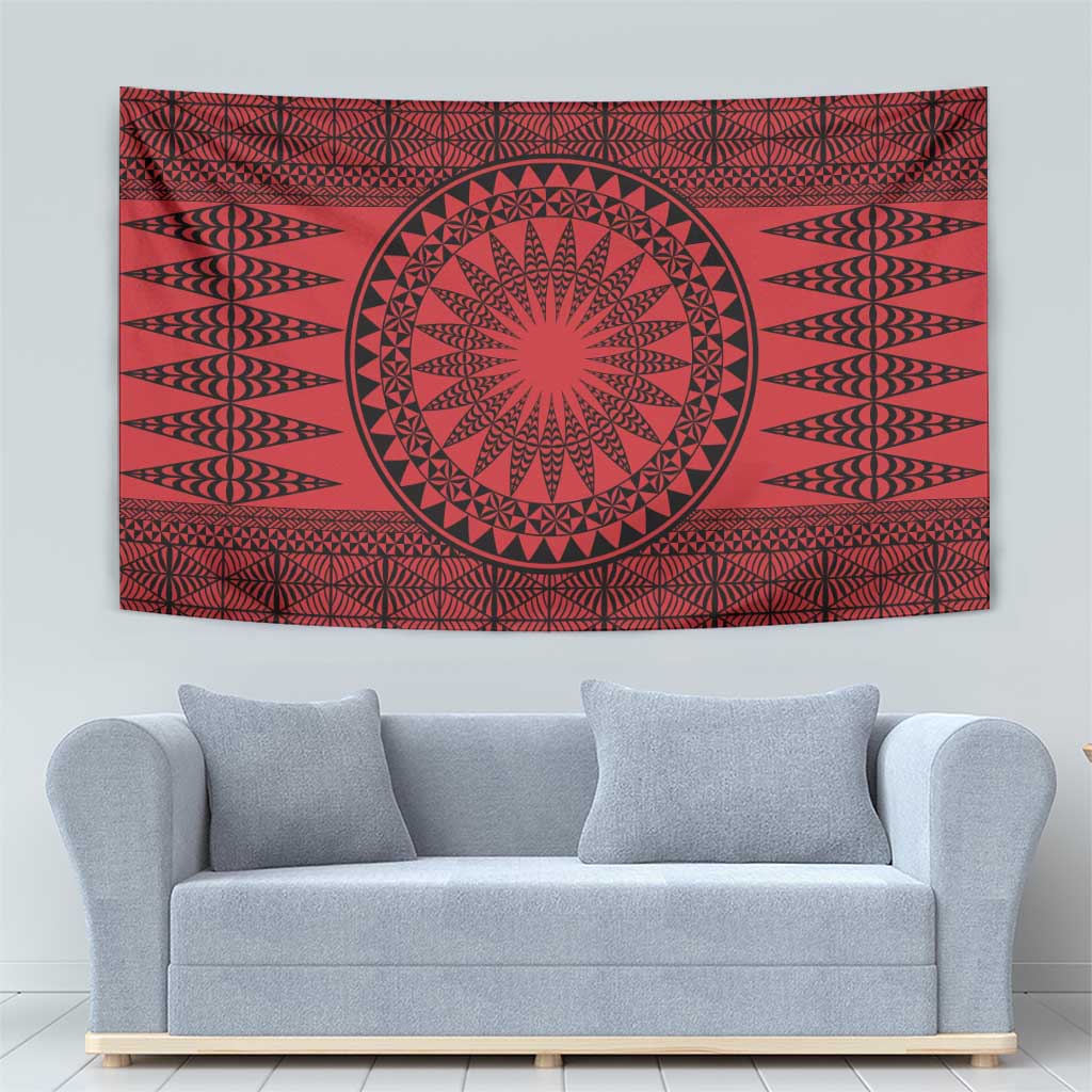 All Red Tonga Malo e lelei Tapestry Vintage Ngatu Tribal Pattern - Polynesian Pride