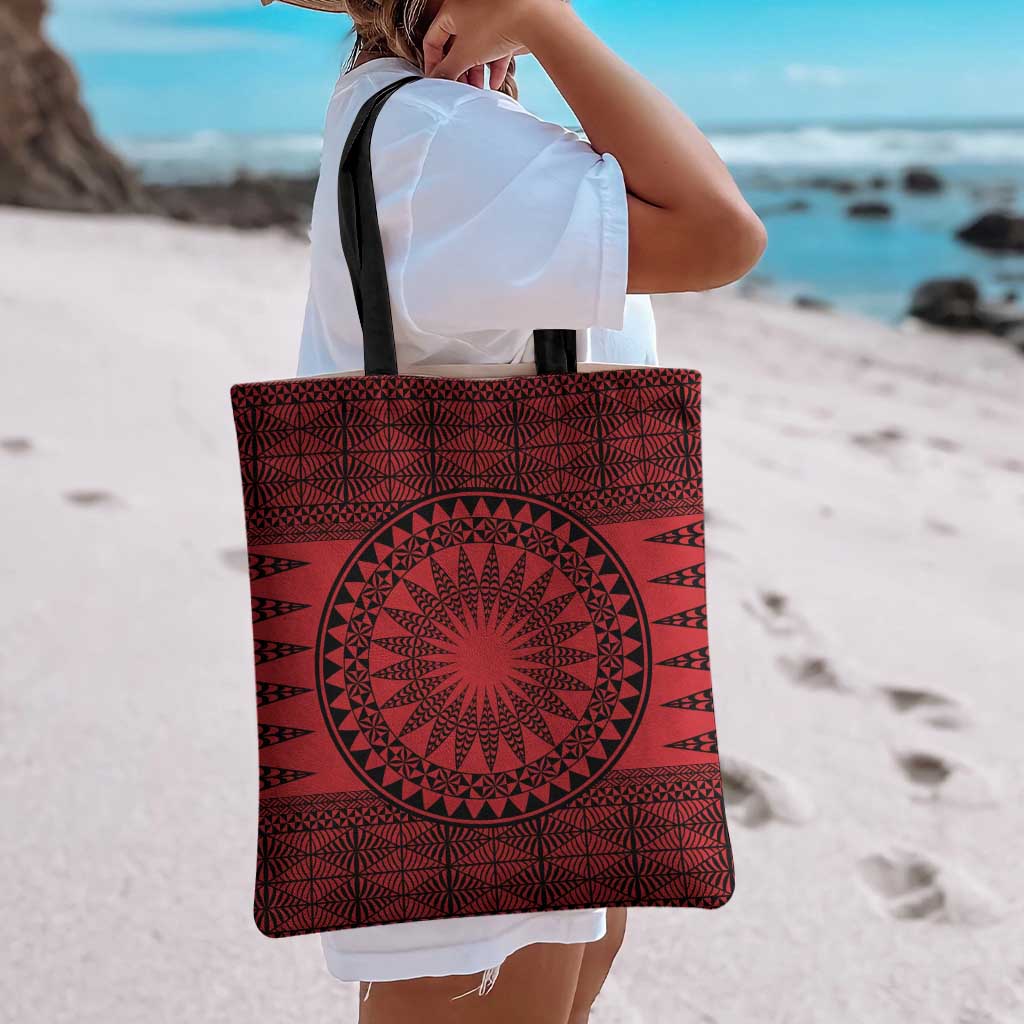 All Red Tonga Malo e lelei Tote Bag Vintage Ngatu Tribal Pattern - Polynesian Pride