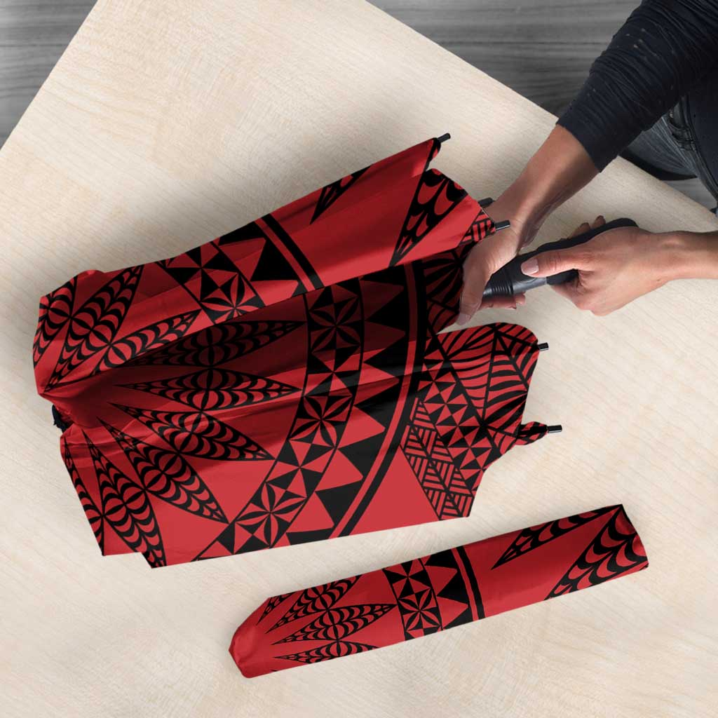 All Red Tonga Malo e lelei Umbrella Vintage Ngatu Tribal Pattern - Polynesian Pride