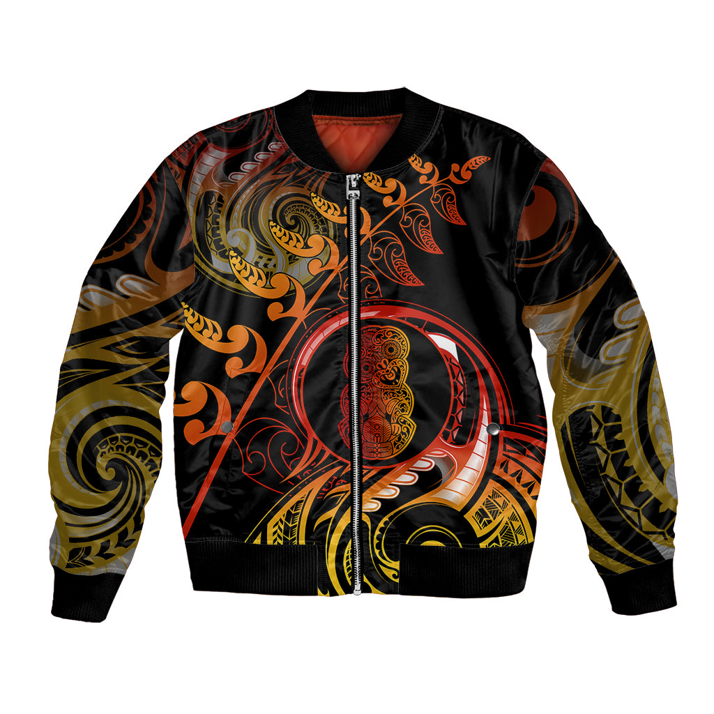New Zealand Bomber Jacket Aotearoa Hei-Tiki Maori Fern Tattoo Arty LT9 Unisex Reggae - Polynesian Pride