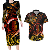 New Zealand Couples Matching Long Sleeve Bodycon Dress and Hawaiian Shirt Aotearoa Hei-Tiki Maori Fern Tattoo Arty LT9 Reggae - Polynesian Pride