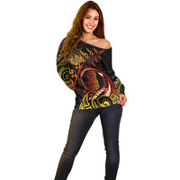 New Zealand Off Shoulder Sweater Aotearoa Hei-Tiki Maori Fern Tattoo Arty LT9 - Polynesian Pride