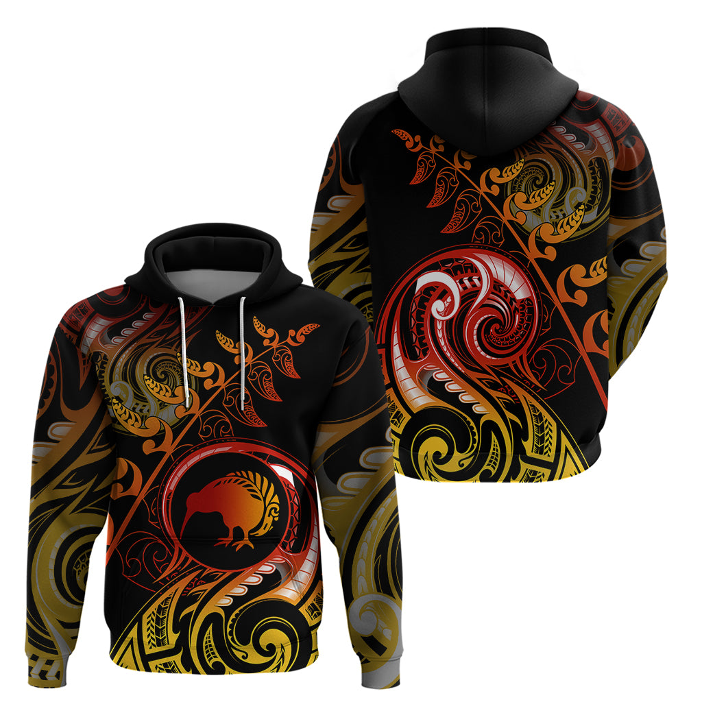 New Zealand Hoodie Aotearoa Kiwi Bird Maori Fern Tattoo Arty LT9 - Polynesian Pride