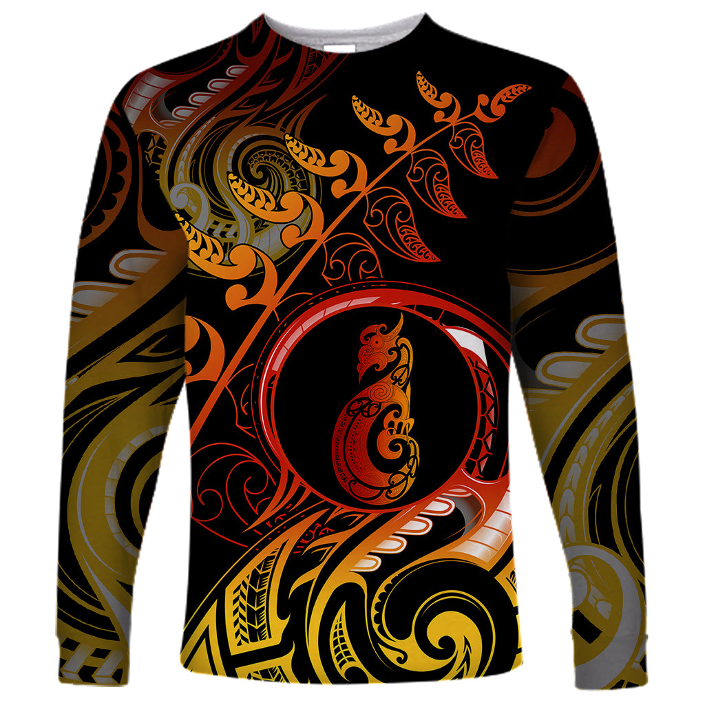 New Zealand Long Sleeve Shirt Aotearoa Manaia Maori Fern Tattoo Arty LT9 Unisex Reggae - Polynesian Pride