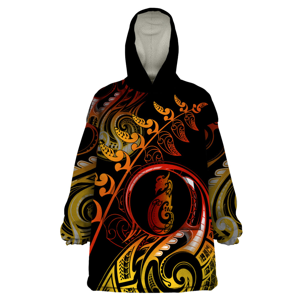 New Zealand Wearable Blanket Hoodie Aotearoa Manaia Maori Fern Tattoo Arty LT9 One Size Reggae - Polynesian Pride