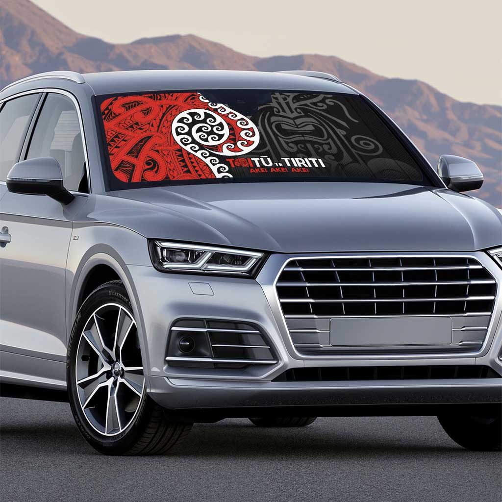 Honour The Treaty New Zealand Auto Sun Shade Toitu Te Tiriti Ake Ake Ake - Polynesian Pride