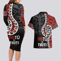 Honour The Treaty New Zealand Couples Matching Long Sleeve Bodycon Dress and Hawaiian Shirt Toitu Te Tiriti Ake!Ake!Ake!