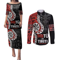 Honour The Treaty New Zealand Couples Matching Puletasi and Long Sleeve Button Shirt Toitu Te Tiriti Ake!Ake!Ake!