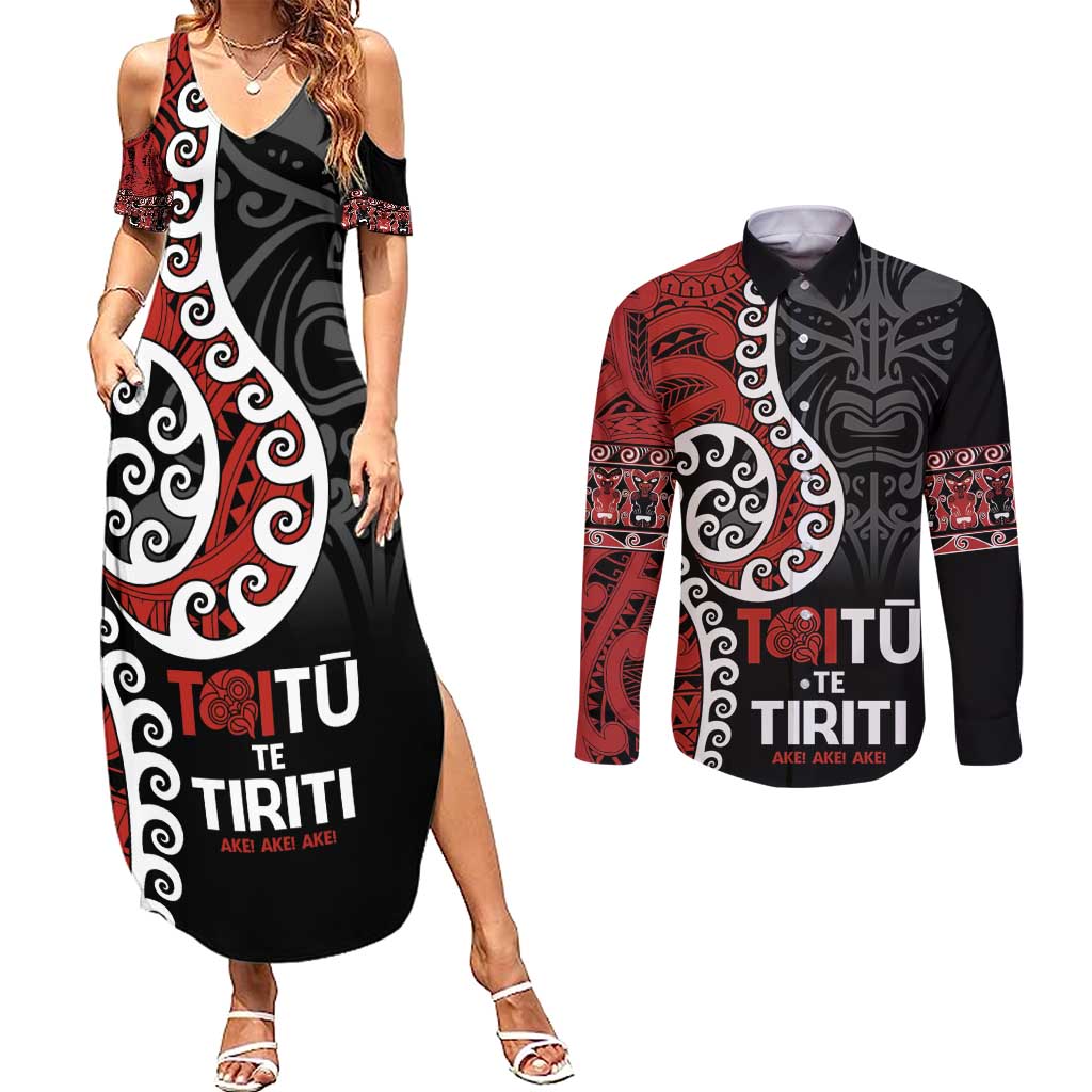 Honour The Treaty New Zealand Couples Matching Summer Maxi Dress and Long Sleeve Button Shirt Toitu Te Tiriti Ake!Ake!Ake!