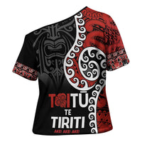 Honour The Treaty New Zealand Cross Shoulder Shirt Toitu Te Tiriti Ake Ake Ake - Polynesian Pride