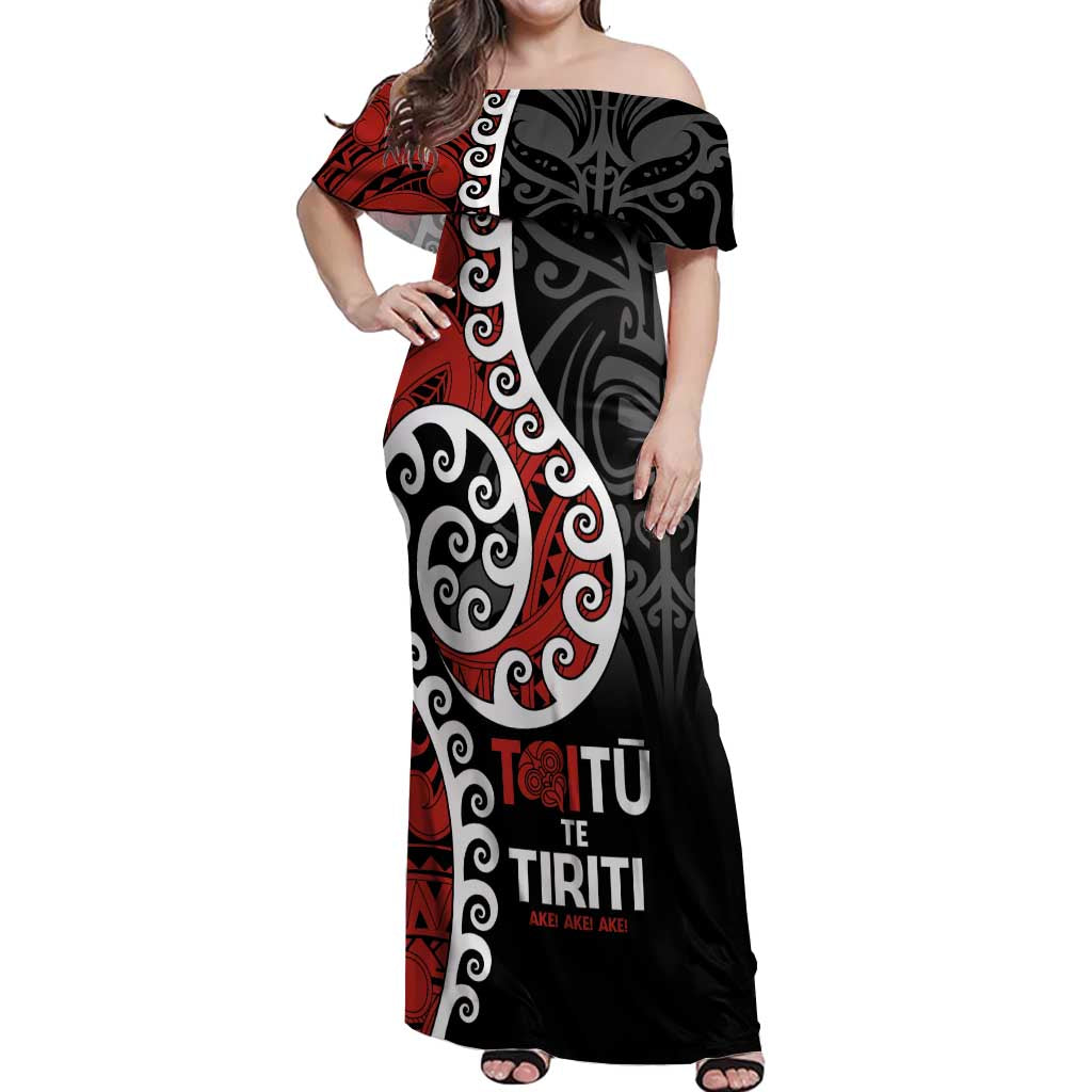 Honour The Treaty New Zealand Off Shoulder Maxi Dress Toitu Te Tiriti Ake!Ake!Ake!