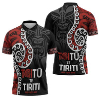 Honour The Treaty New Zealand Zipper Polo Shirt Toitu Te Tiriti Ake Ake Ake - Polynesian Pride