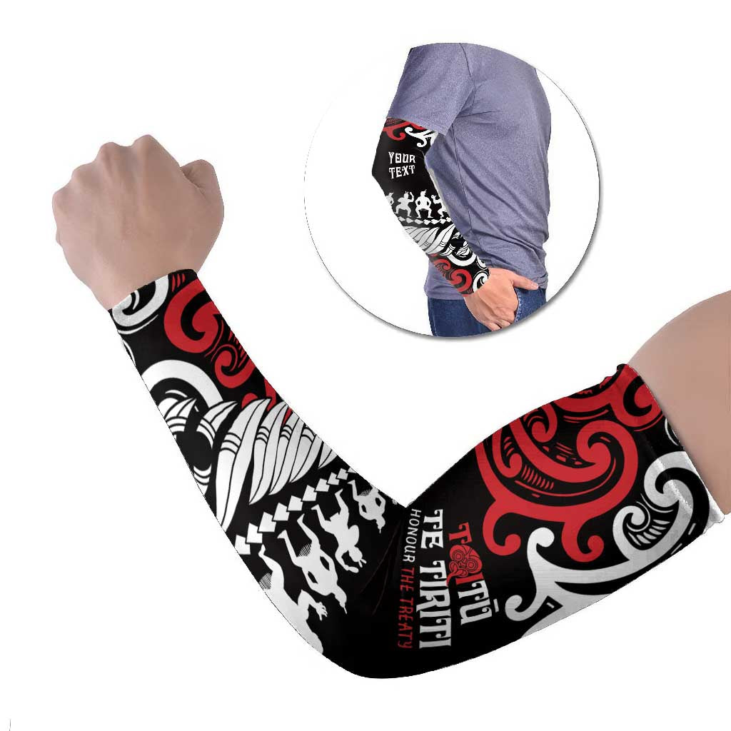 Honour The Treaty New Zealand Personalised Arm Sleeves Toitu Te Tiriti Half Fern Haka Dance - Polynesian Pride