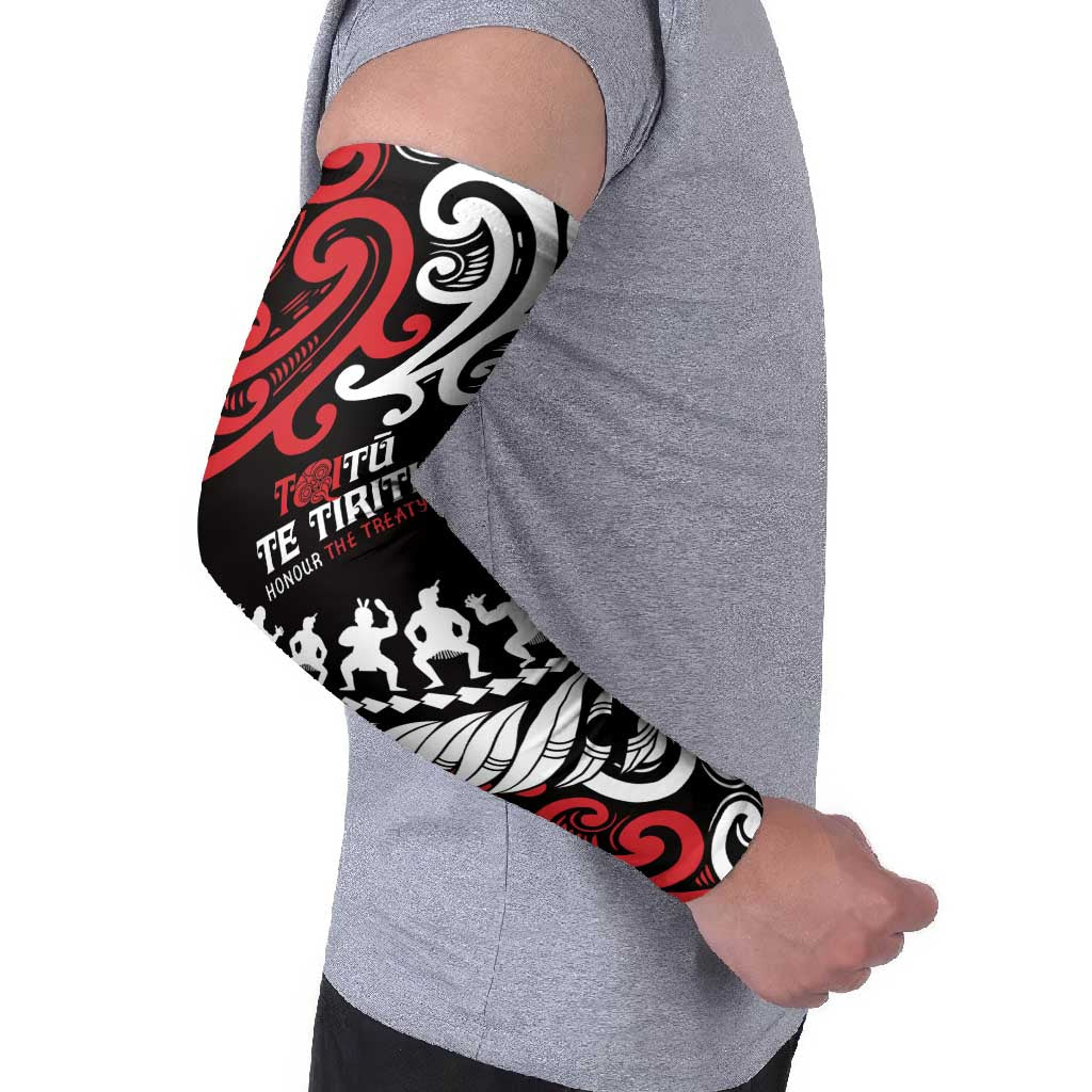 Honour The Treaty New Zealand Personalised Arm Sleeves Toitu Te Tiriti Half Fern Haka Dance - Polynesian Pride