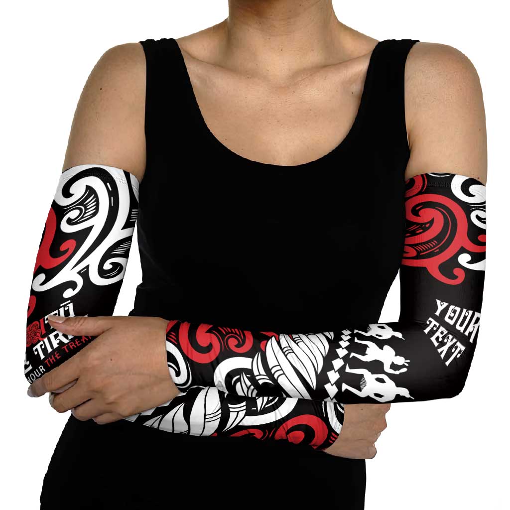 Honour The Treaty New Zealand Personalised Arm Sleeves Toitu Te Tiriti Half Fern Haka Dance - Polynesian Pride