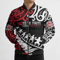 Honour The Treaty New Zealand Personalised Bomber Puffer Jacket Toitu Te Tiriti Half Fern Haka Dance - Polynesian Pride