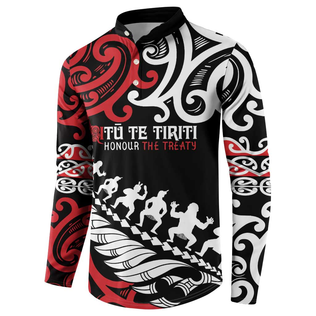 Honour The Treaty New Zealand Personalised Button Sweatshirt Toitu Te Tiriti Half Fern with Haka dance LT9 - Polynesian Pride