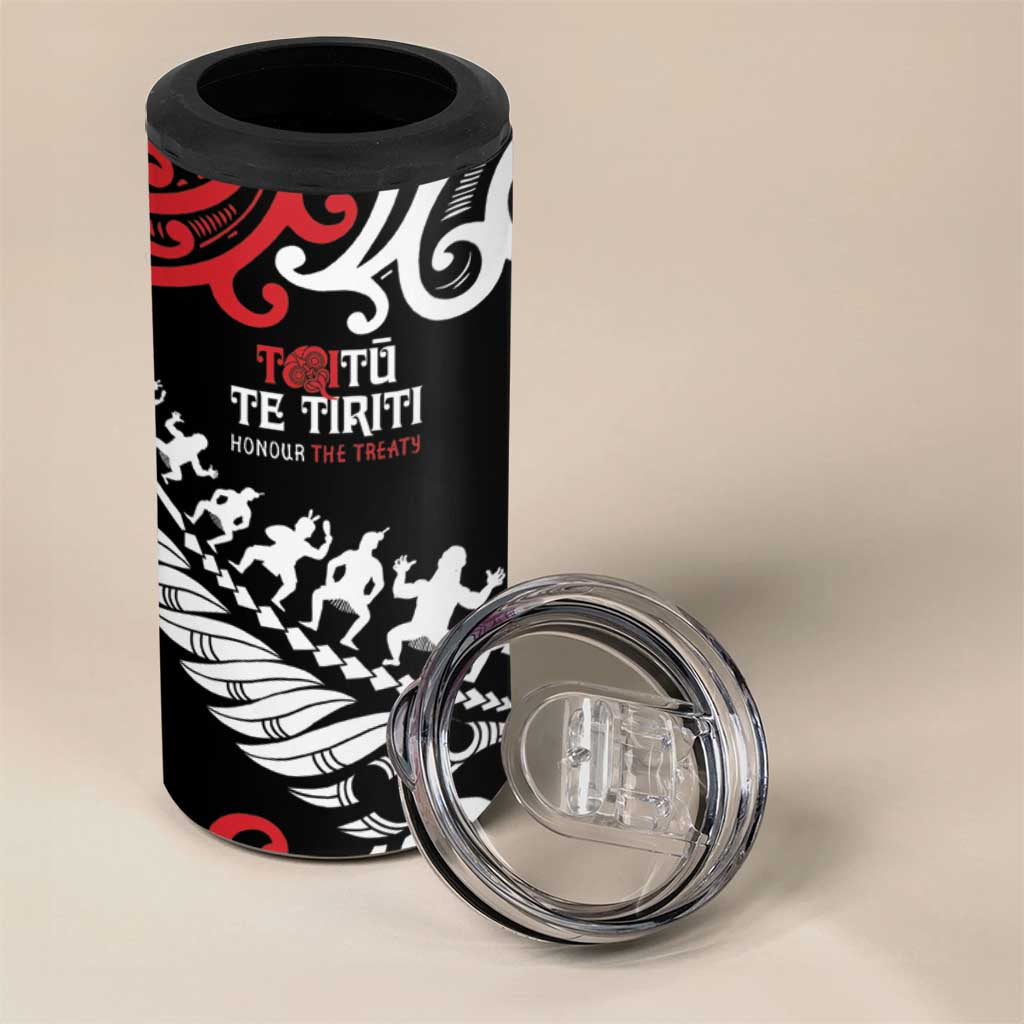 Honour The Treaty New Zealand Personalised 4 in 1 Can Cooler Tumbler Toitu Te Tiriti Half Fern with Haka dance