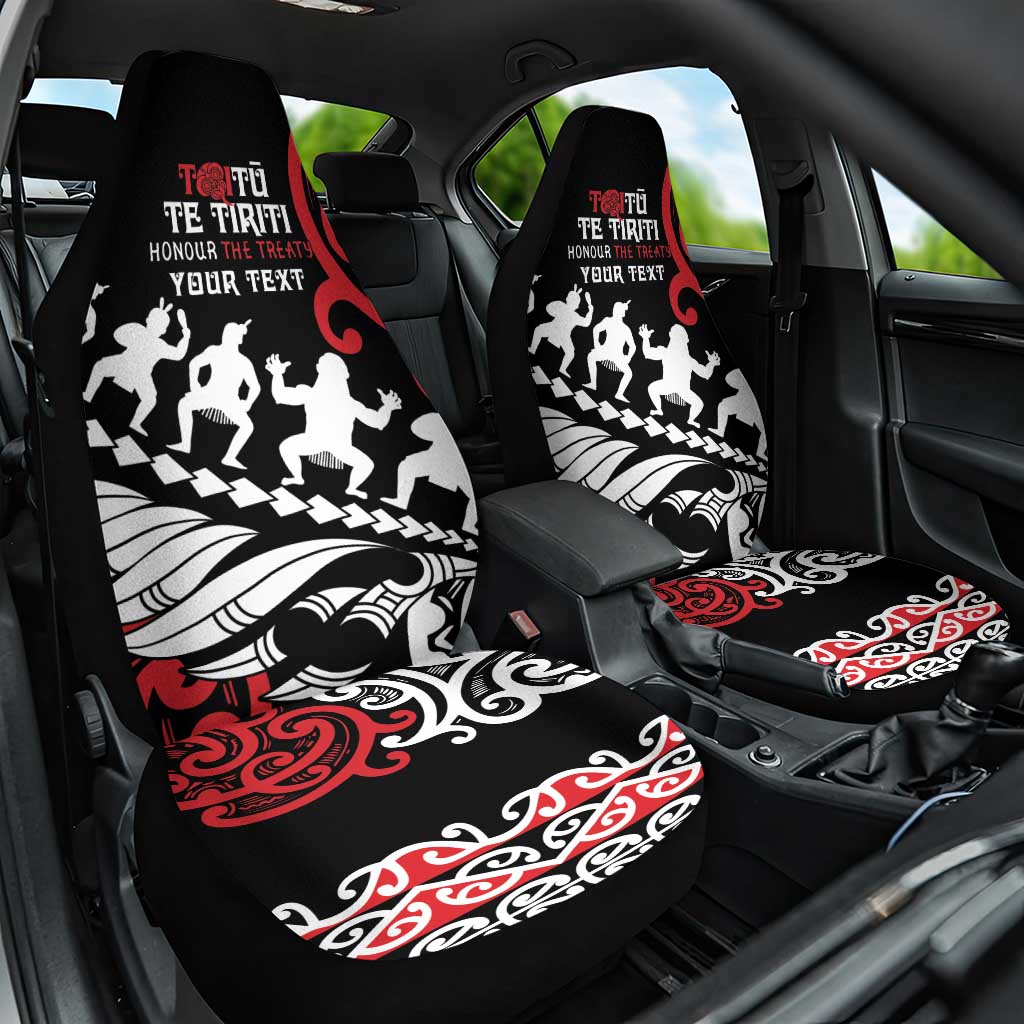 Honour The Treaty New Zealand Personalised Car Seat Cover Toitu Te Tiriti Half Fern with Haka dance LT9 One Size Black - Polynesian Pride