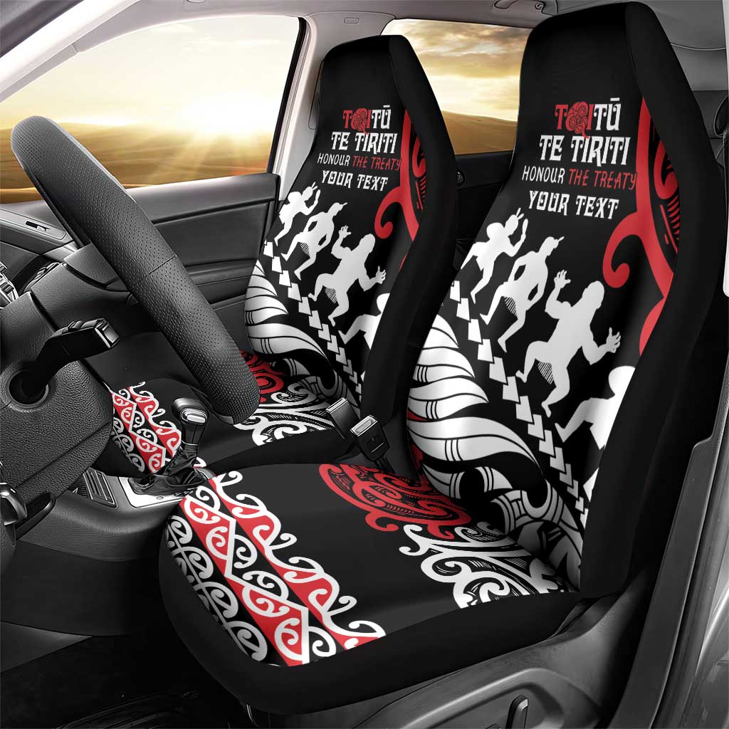 Honour The Treaty New Zealand Personalised Car Seat Cover Toitu Te Tiriti Half Fern with Haka dance LT9 - Polynesian Pride