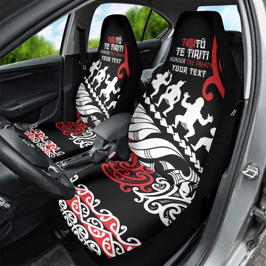 Honour The Treaty New Zealand Personalised Car Seat Cover Toitu Te Tiriti Half Fern with Haka dance LT9 - Polynesian Pride