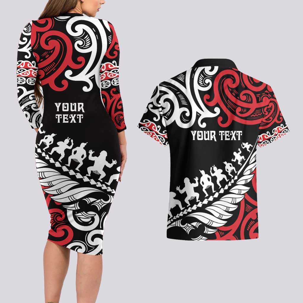 Honour The Treaty New Zealand Personalised Couples Matching Long Sleeve Bodycon Dress and Hawaiian Shirt Toitu Te Tiriti Half Fern with Haka dance