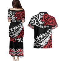 Honour The Treaty New Zealand Personalised Couples Matching Puletasi and Hawaiian Shirt Toitu Te Tiriti Half Fern with Haka dance