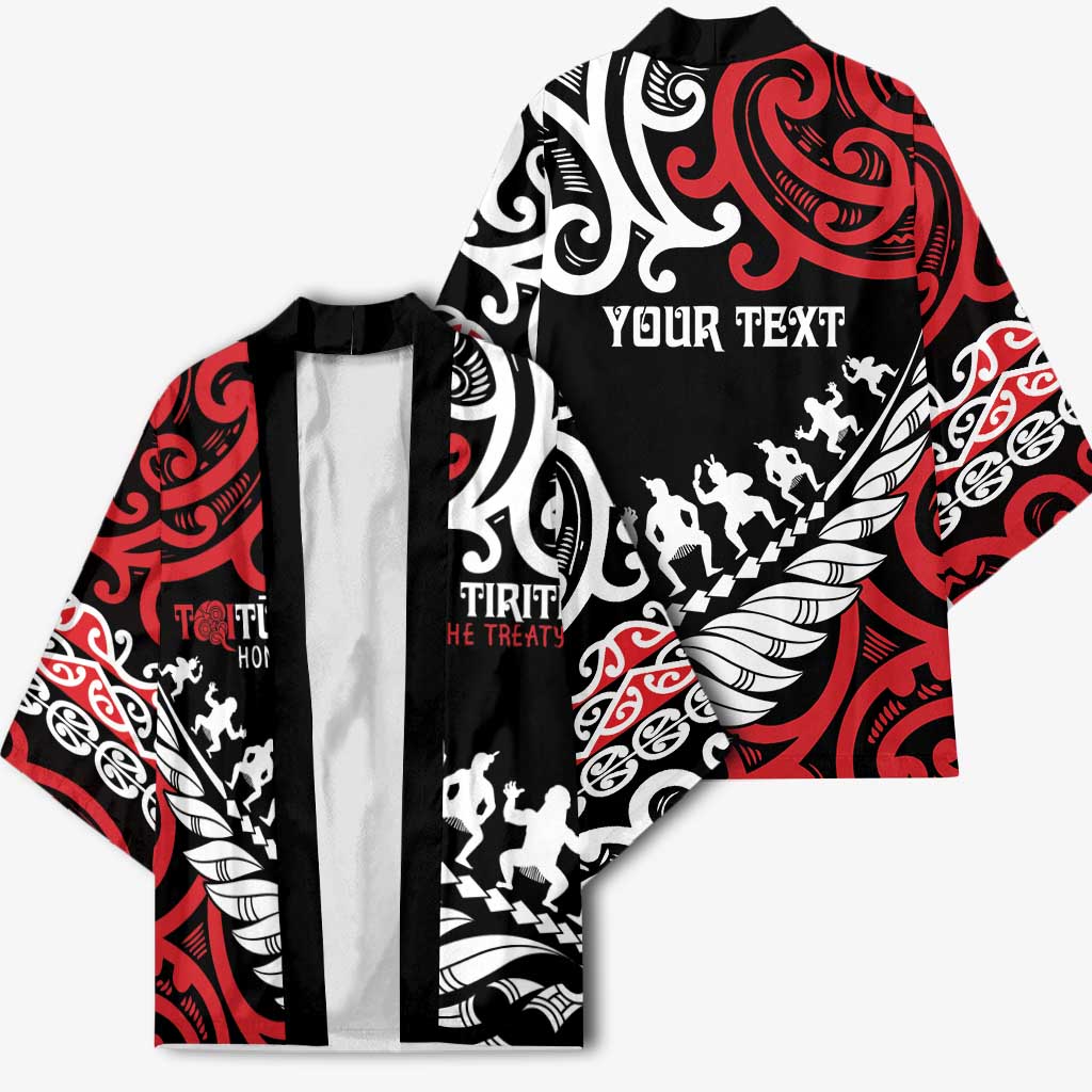 Honour The Treaty New Zealand Personalised Kimono Toitu Te Tiriti Half Fern Haka Dance - Polynesian Pride