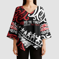 Honour The Treaty New Zealand Personalised Kimono Sleeve Blouse Toitu Te Tiriti Half Fern Haka Dance - Polynesian Pride