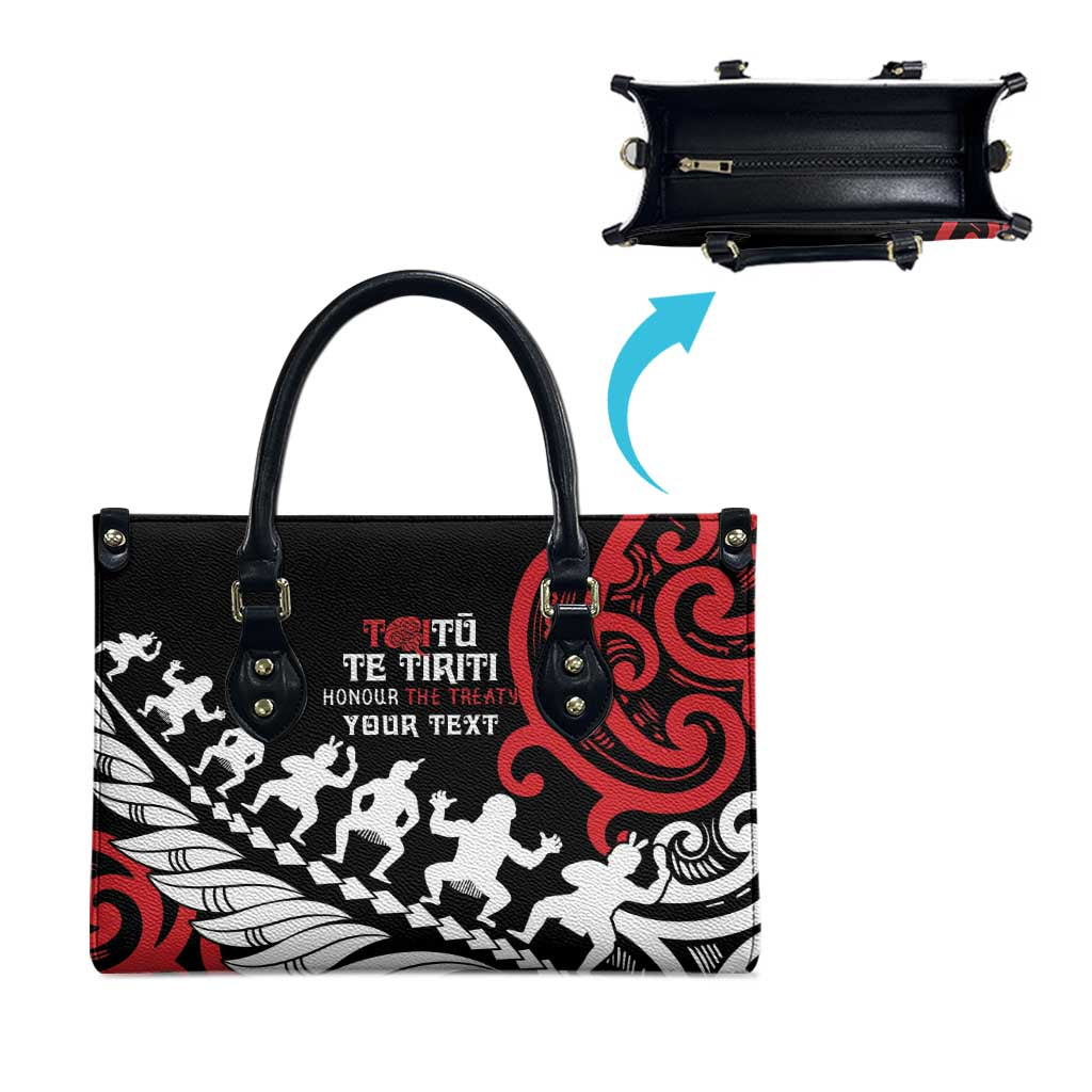 Honour The Treaty New Zealand Personalised Leather Bag Toitu Te Tiriti Half Fern Haka Dance LT9 - Polynesian Pride
