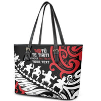 Honour The Treaty New Zealand Personalised Leather Tote Bag Toitu Te Tiriti Half Fern with Haka dance LT9 - Polynesian Pride