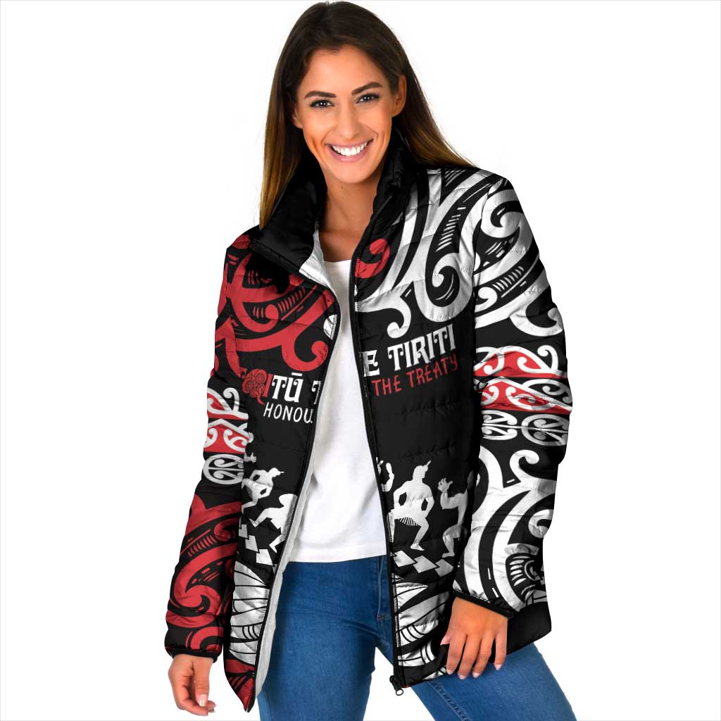 Honour The Treaty New Zealand Personalised Padded Jacket Toitu Te Tiriti Half Fern Haka Dance - Polynesian Pride
