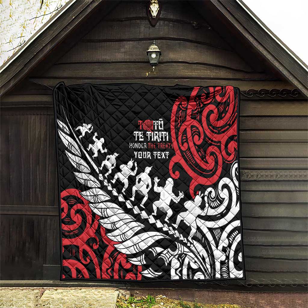 Honour The Treaty New Zealand Personalised Quilt Toitu Te Tiriti Half Fern with Haka dance LT9 - Polynesian Pride