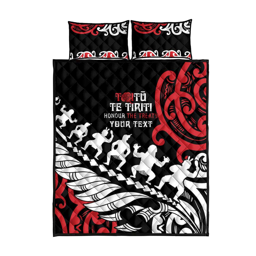 Honour The Treaty New Zealand Personalised Quilt Bed Set Toitu Te Tiriti Half Fern with Haka dance