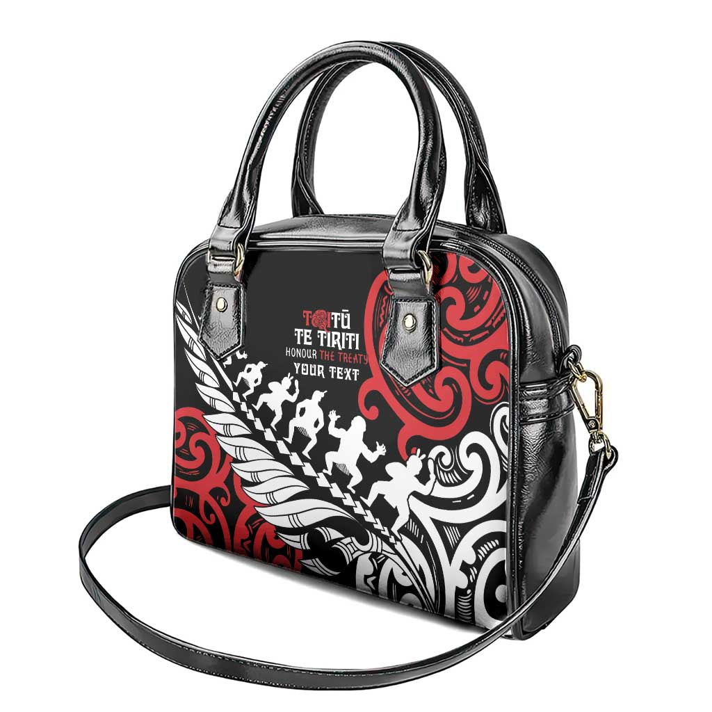 Honour The Treaty New Zealand Personalised Shoulder Handbag Toitu Te Tiriti Half Fern with Haka dance
