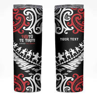 Honour The Treaty New Zealand Personalised Skinny Tumbler Toitu Te Tiriti Half Fern with Haka dance LT9 Black - Polynesian Pride